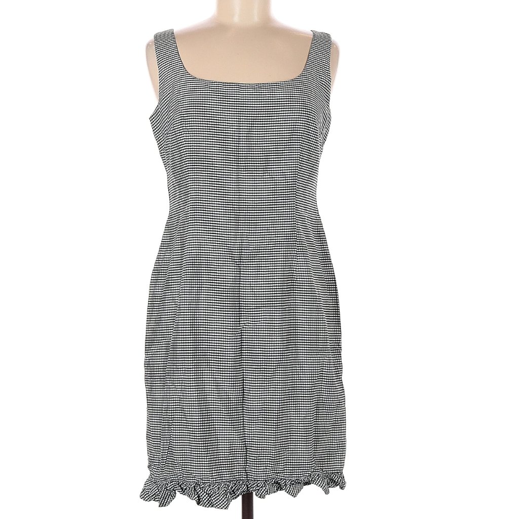 Kay Unger Black/White Gingham Dress W Ruffled Hem